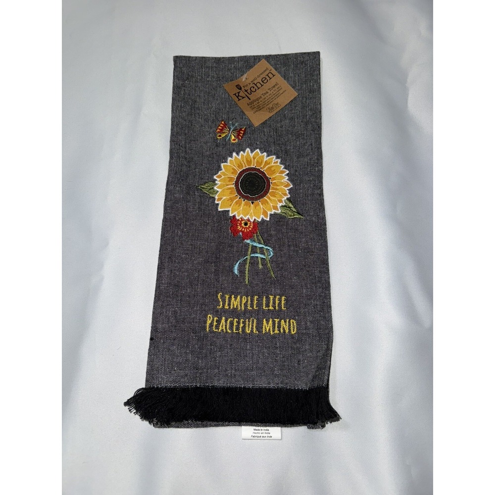 Kay‎ Dee Fashion Linen Tea Towel Sunflower Butterfly Simple Life Peaceful Mind